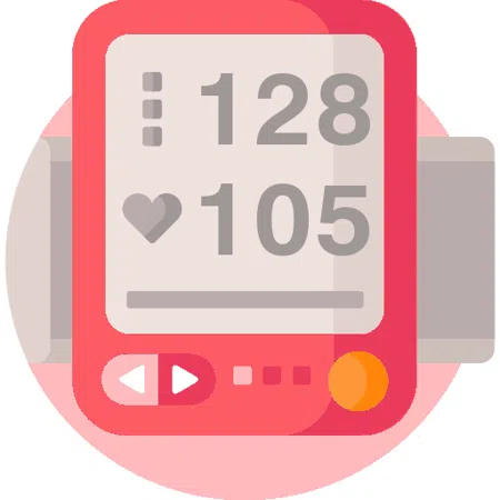 Blood pressure evaluation 128 over 105 mmHg