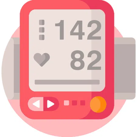 Blood pressure evaluation 142 over 82 mmHg